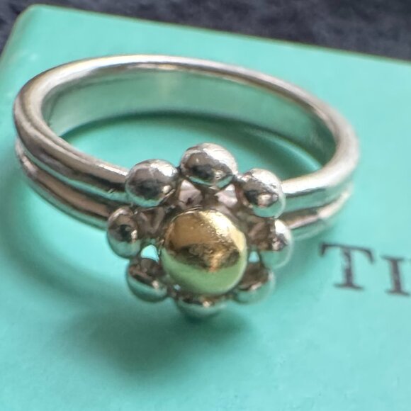 Tiffany & Co 18k Gold 925 Paloma Picasso Jolie Flower Ring Size 6.5 - Picture 2 of 10
